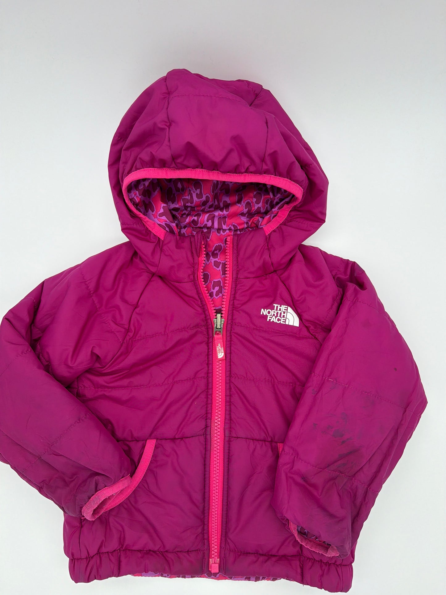 The North Face Pink Leopard reversible Jacket, size: 2T