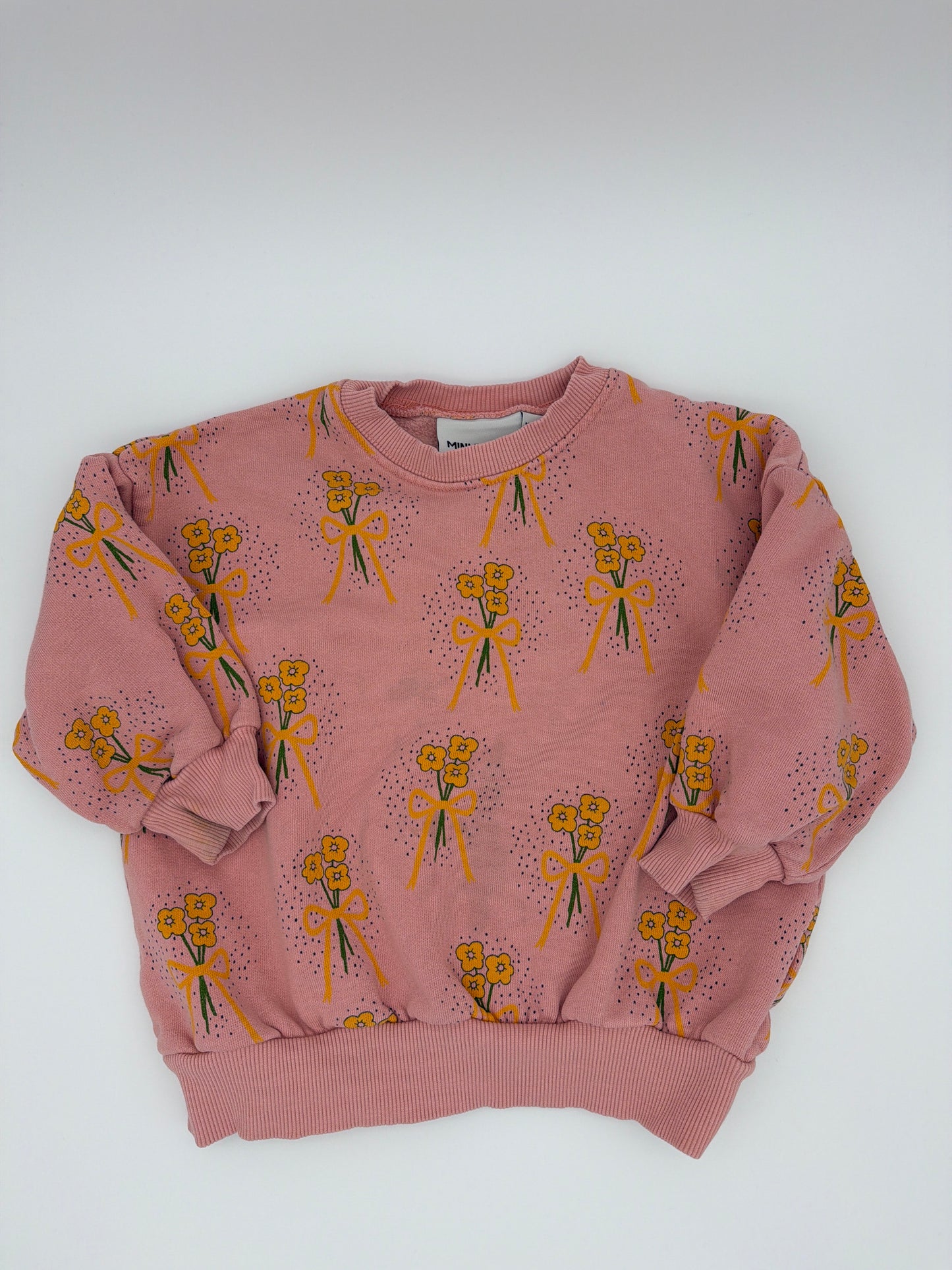 MINI RODINI flower/bow sweatshirt, size: 1.5-3yr