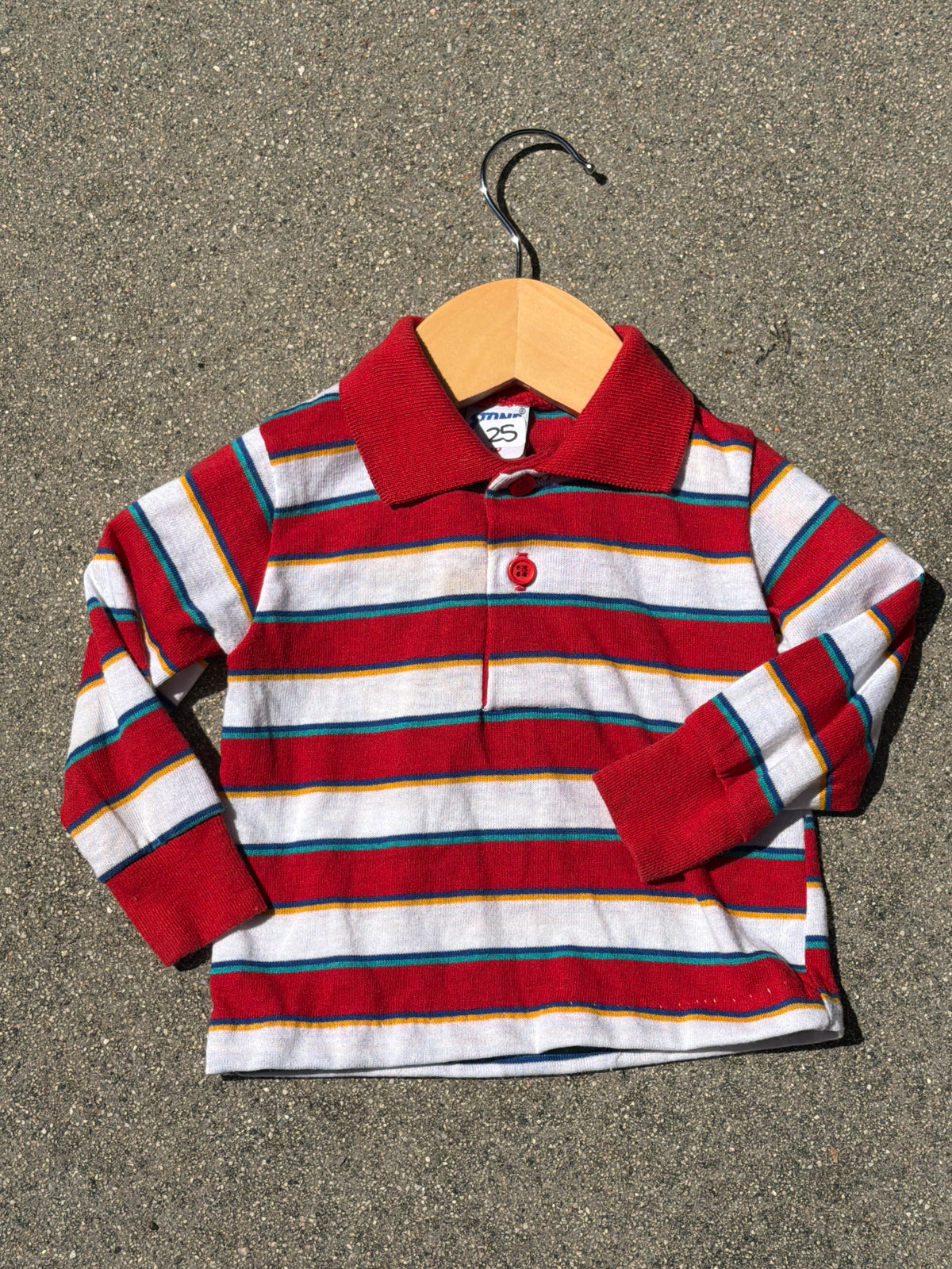 VNTG Stone Apparel Stripe Collared Shirt Red, white, yellow, Blue, Size:18M