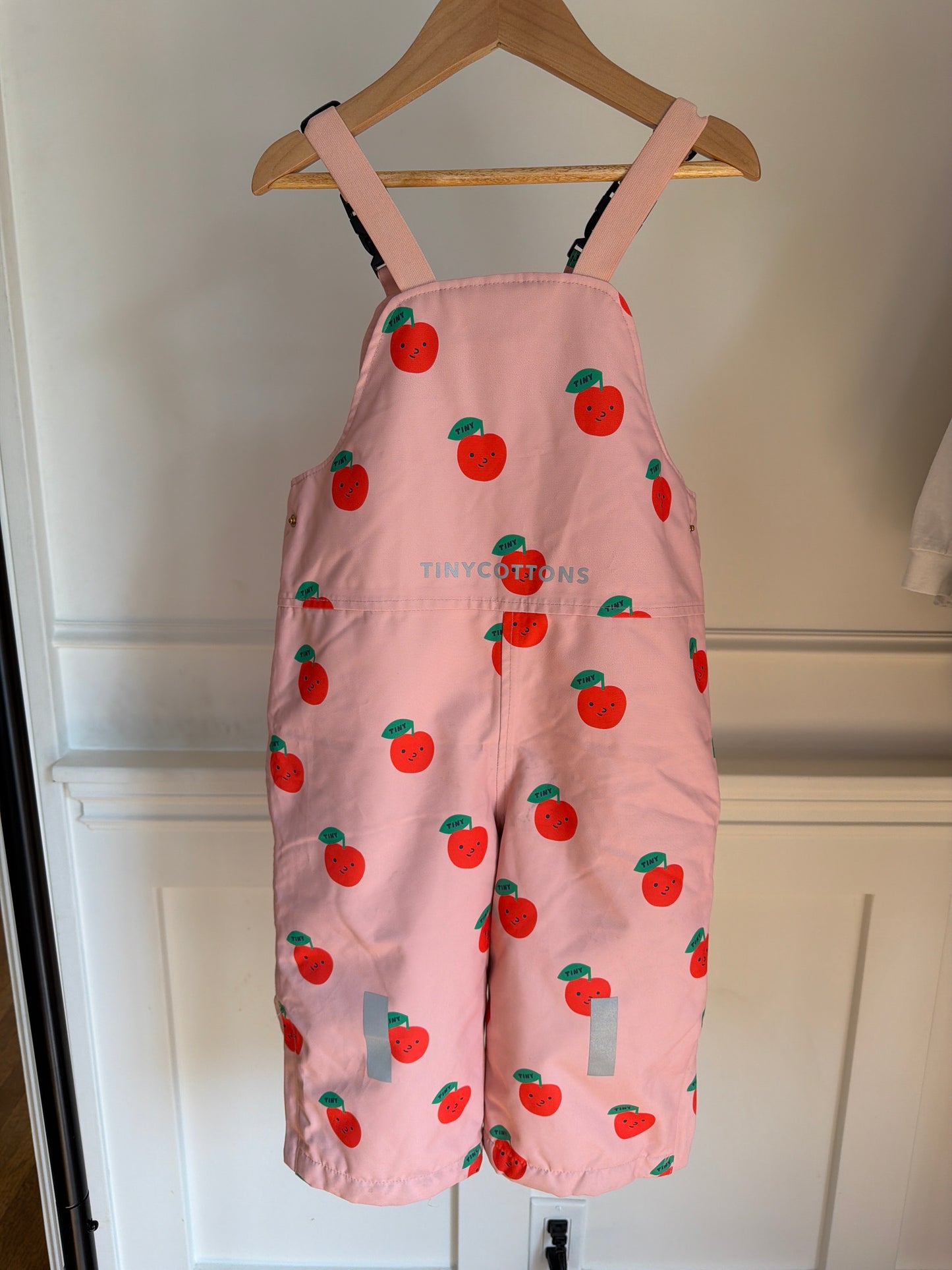 TINYCOTTONS pink cherry ski bib, size:3Y