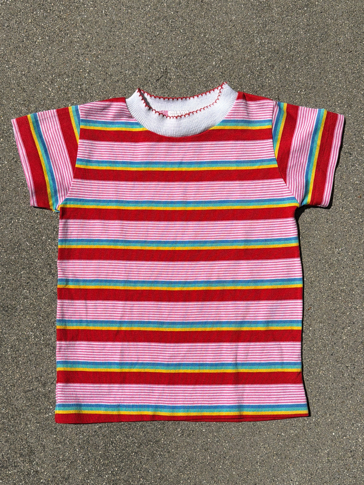 VNTG Healthtex  Pink Rainbow Stripe T-Shirt, Size:6Y