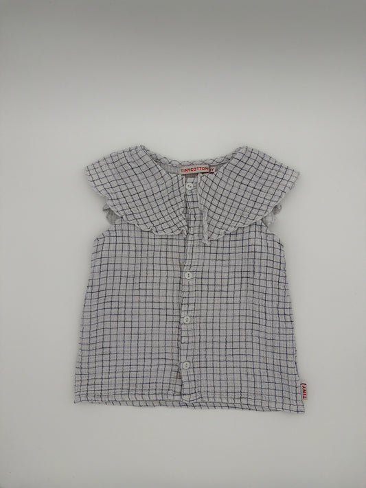 TINYCOTTONS white/blue smock collar tank