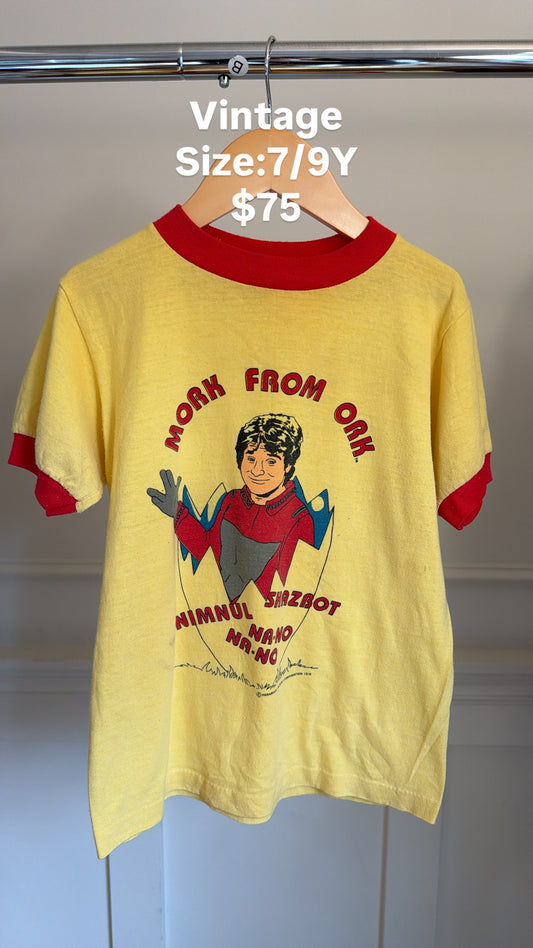 Vintage Yellow Mork from Ork t-shirt, 7/9Y