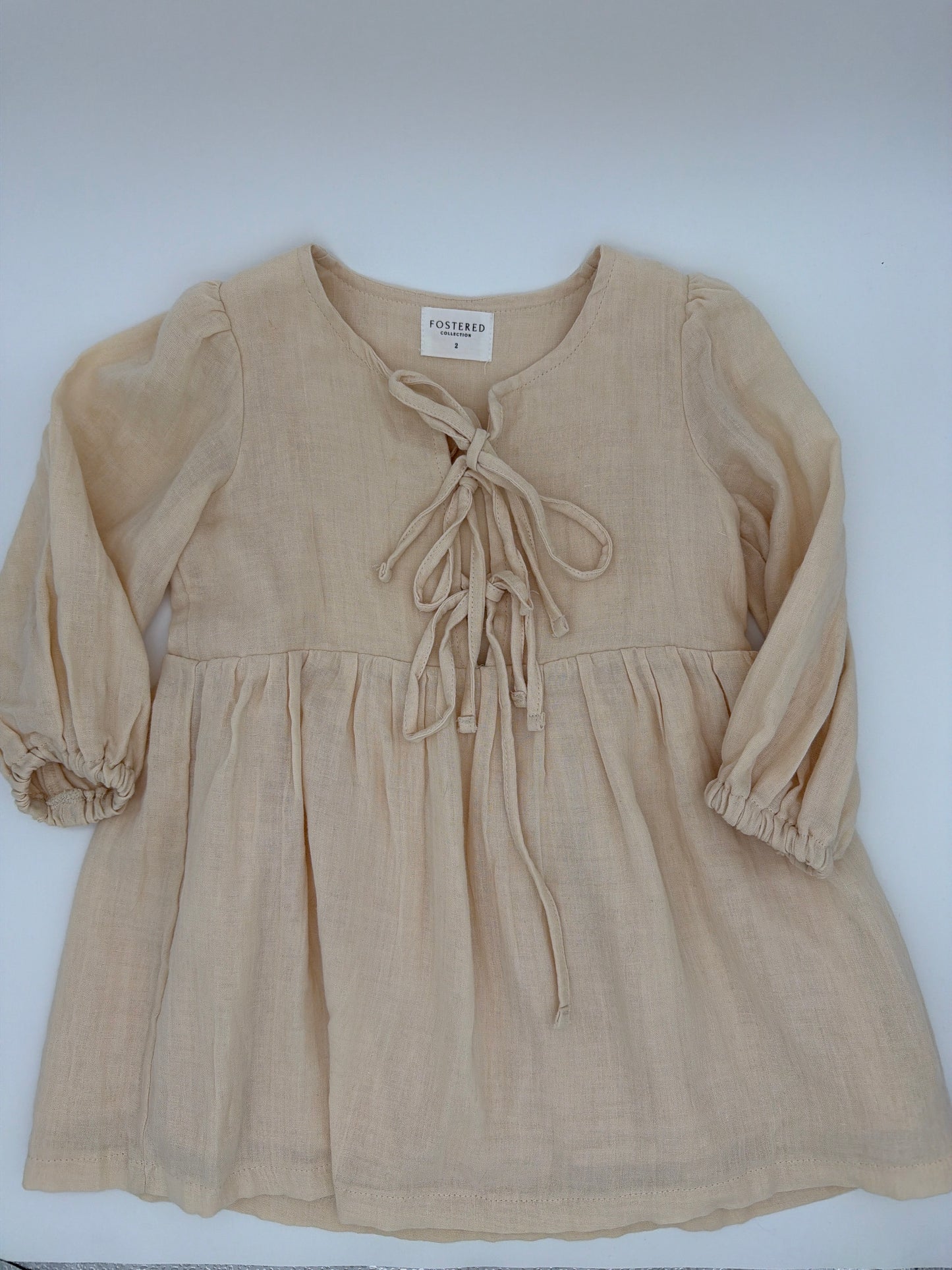 foster collection beige tie front dress, size:2Y