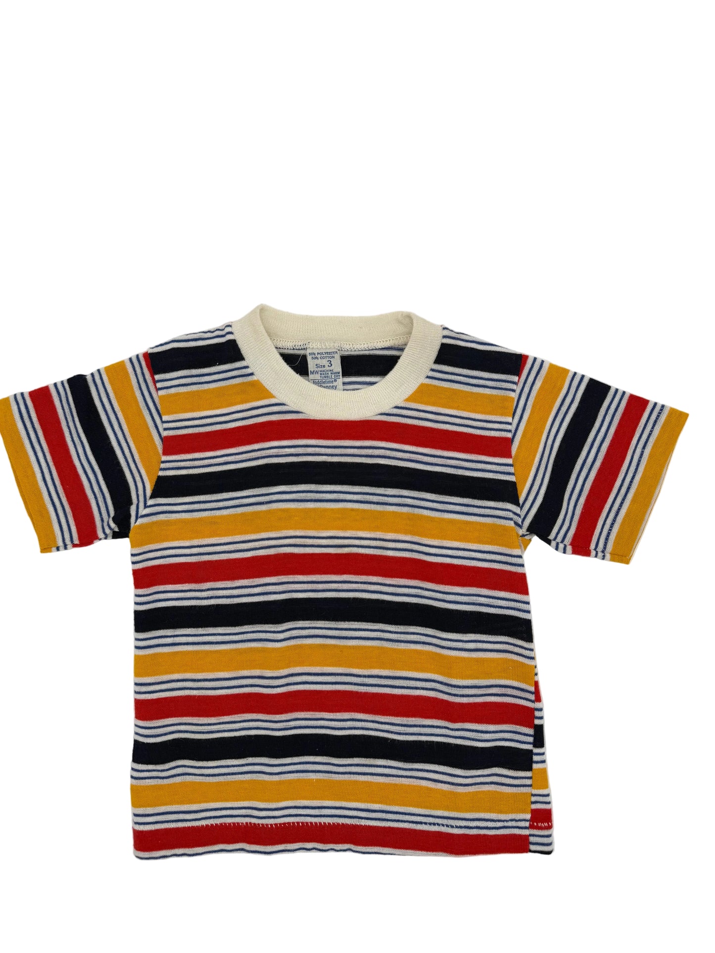 Vintage JC Penny Stripe t-shirt red,yellow,navy, 3Y