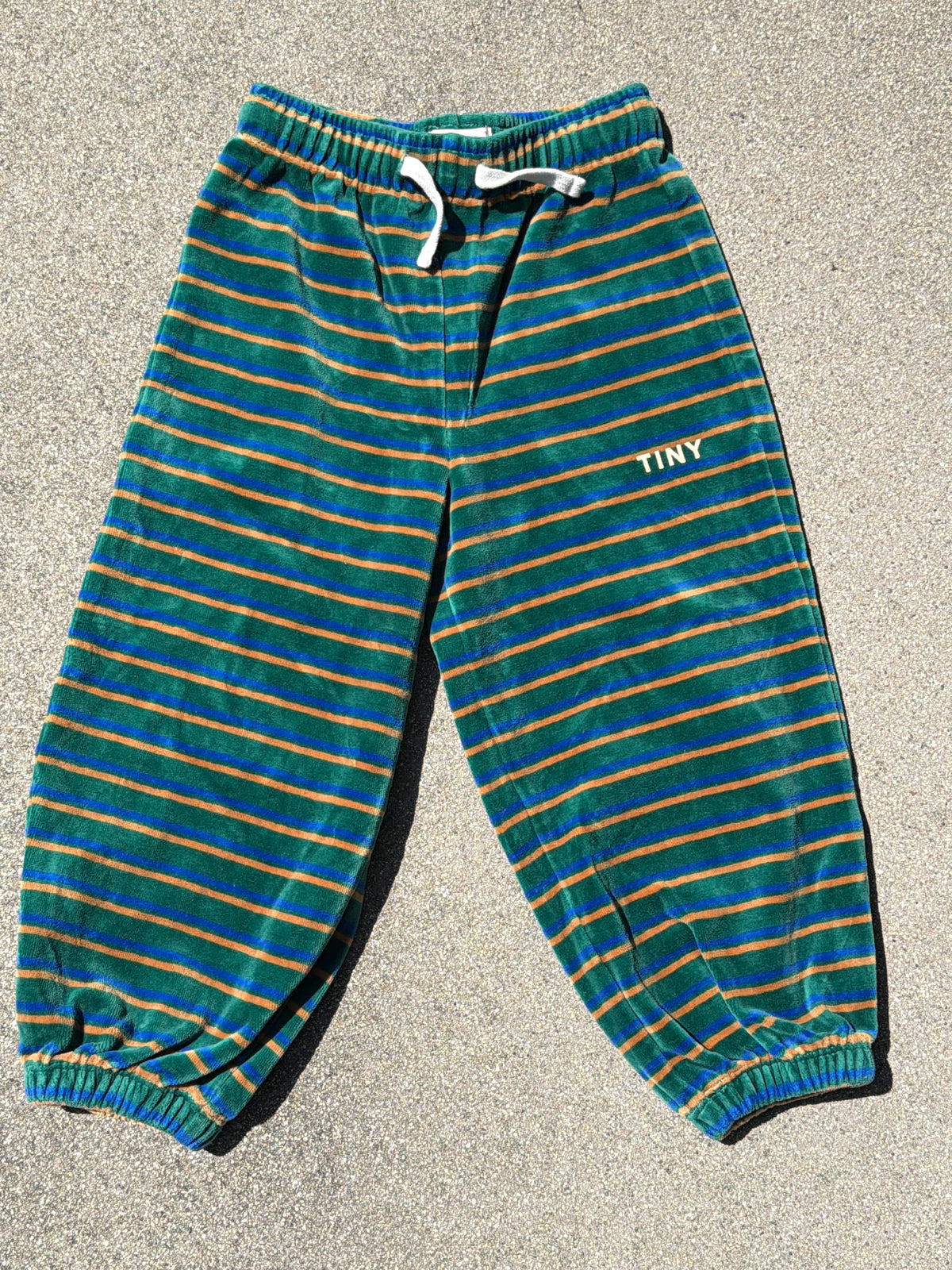 TINYCOTTONS Green Stripe Velvet Sweatpants, Size:4Y