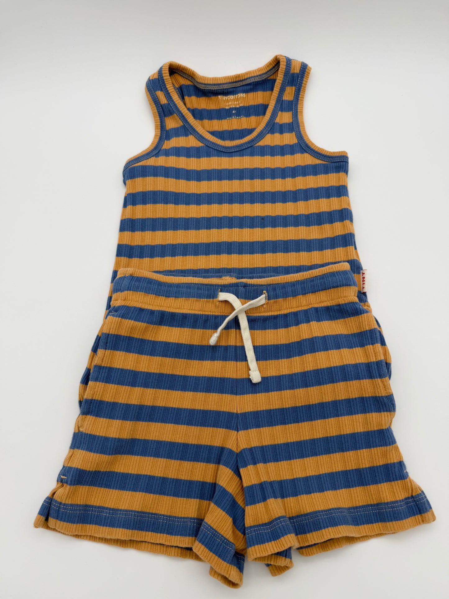 TINYCOTTONS Orang/Blue Stripe Set, Size:4Y