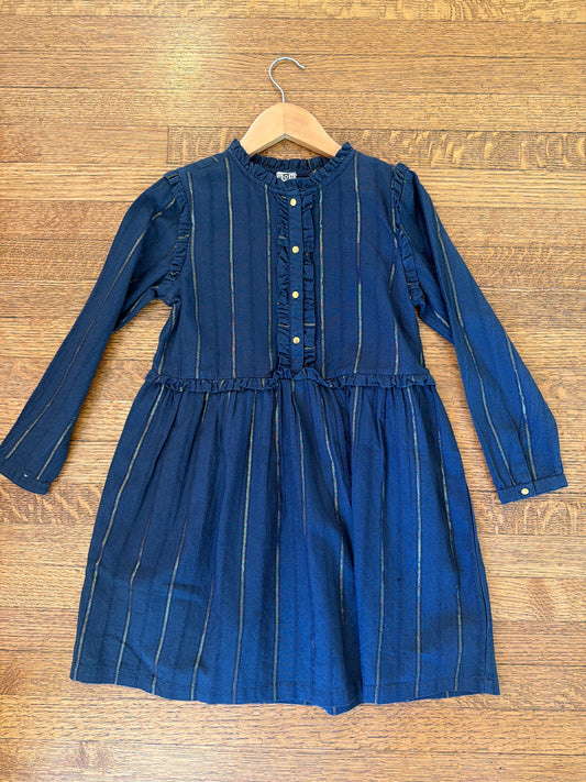 Bonton Navy/ gold stripe dress, size 8Y