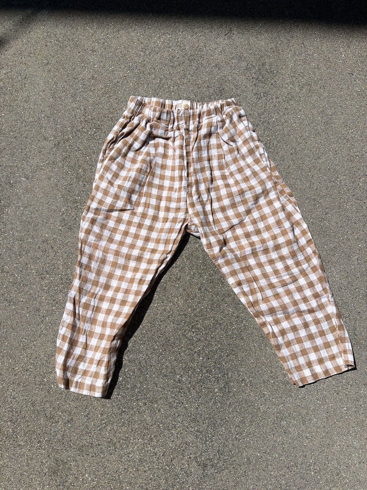 Preloved The Simple Folk Brown/White Gingham Pants ,Size:3/4Y
