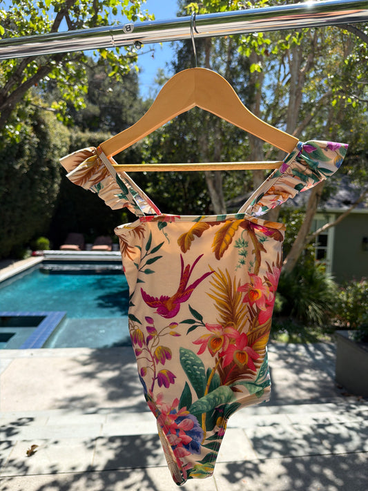 Zimmerman floral, ruffel strap one piece, Siz:4Y