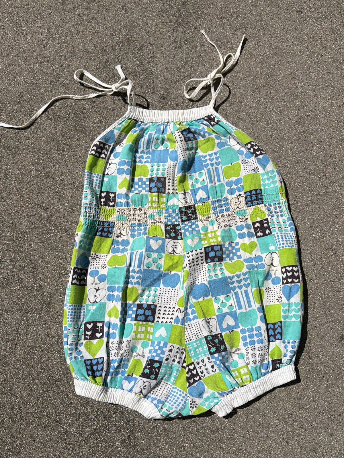 VNTG Sears Floral/Heart Print Green/Blue Onesie, Size:4Y