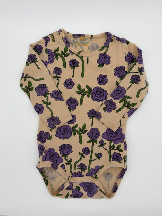 Mini Rodini Long Sleeve Onesie Purple Floral , Size:12/18M