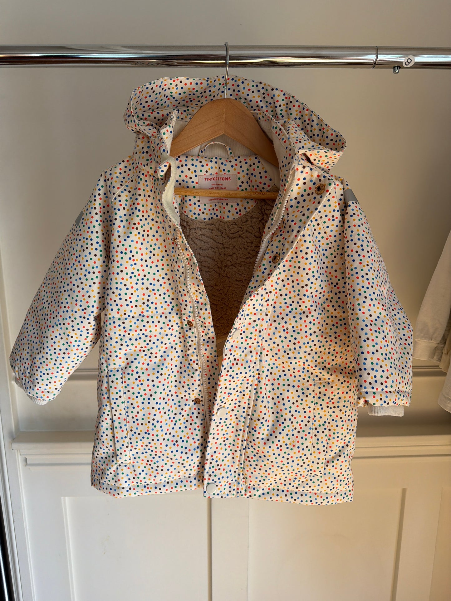 TINYCOTTONS white/confetti ski jacket, size:3Y