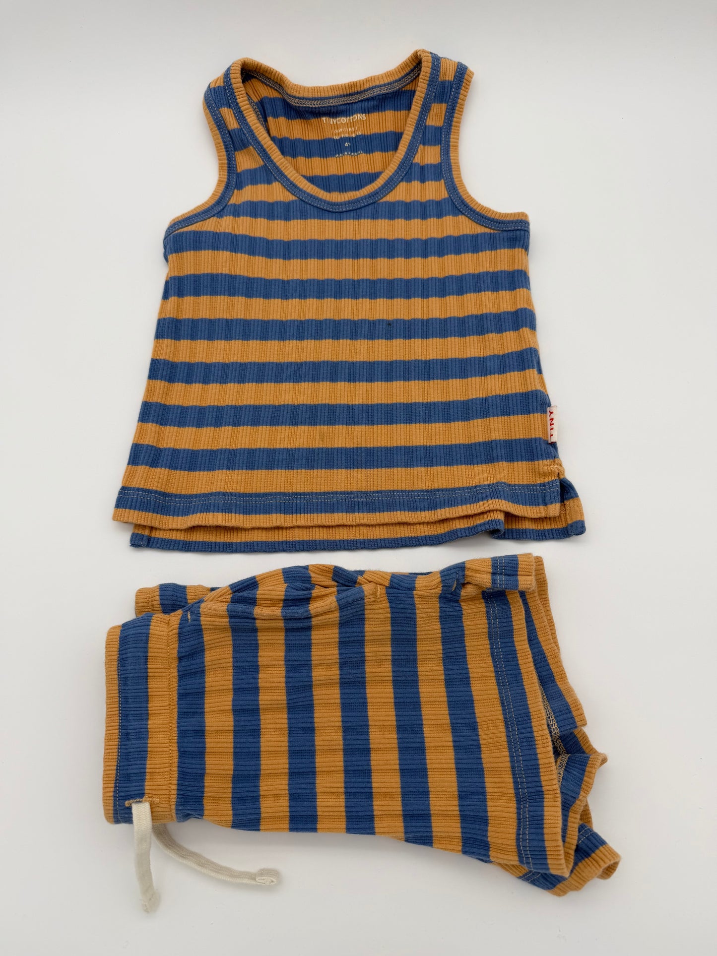 TINYCOTTONS Orang/Blue Stripe Set, Size:4Y