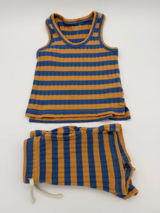TINYCOTTONS Orang/Blue Stripe Set, Size:4Y