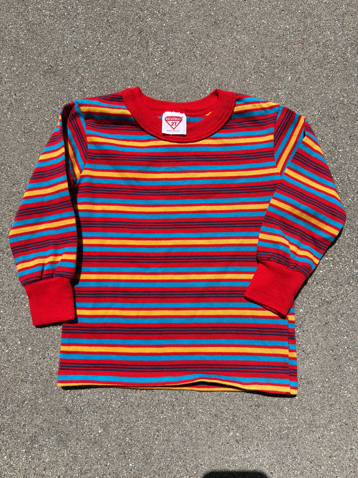 VNTG Garanimals Stripe T-Shirt Red/Yellow/Black/Blue, Size:2T